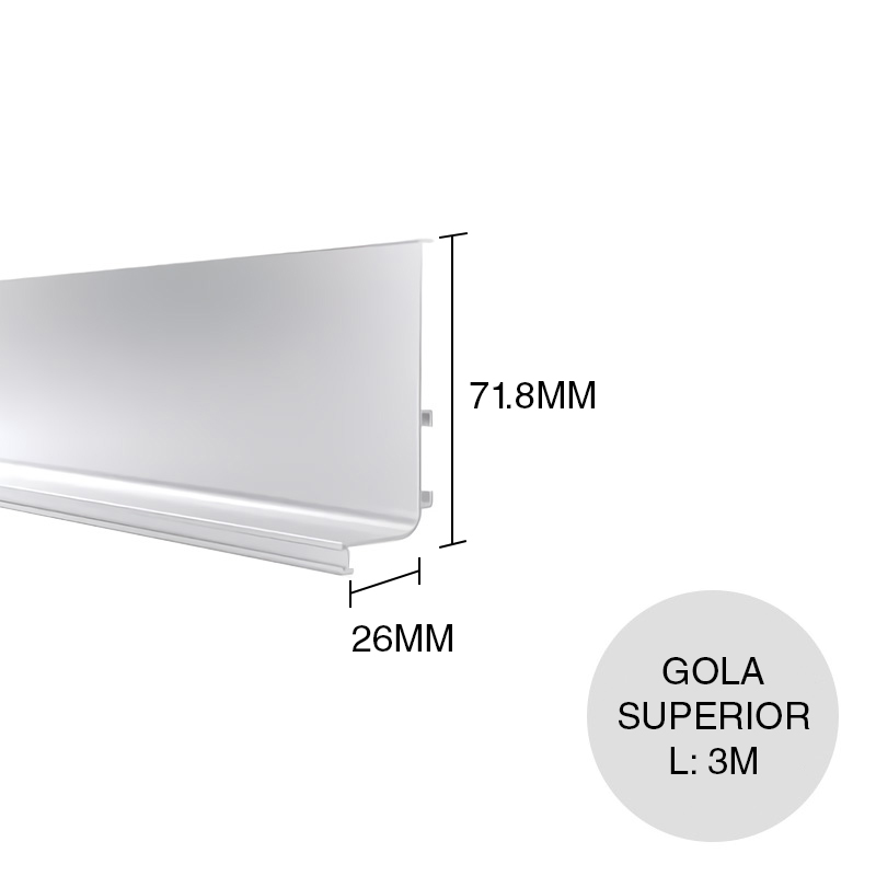 Perfil Gola Superior c/felpas aluminio 26mm x 71.8mm x 3m
