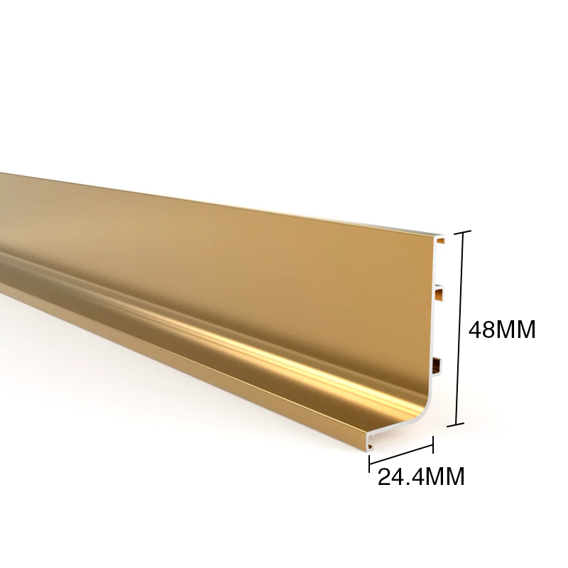 Perfil gola superior mini c/felpas aluminio dorado 24.4mm x 48mm x 3m