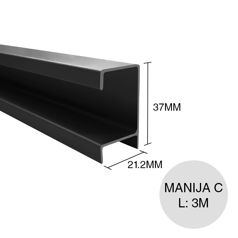 Perfil Manija C aluminio negro 21.2mm x 37mm x 3m