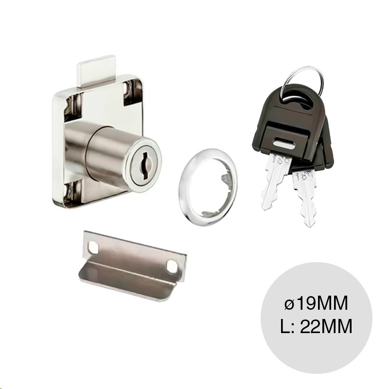 Cerradura sobrepuesta Econo p/cajon zinc cromado pulido ø 19mm x 22mm