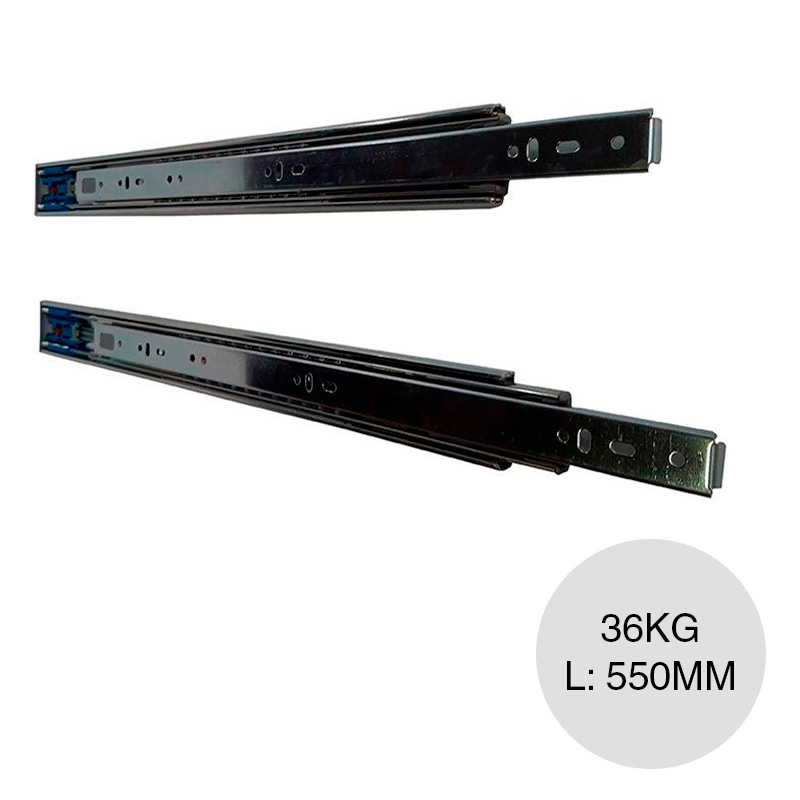 Corredera telescopica 36kg acero zincado c/amortiguador 45mm x 550mm
