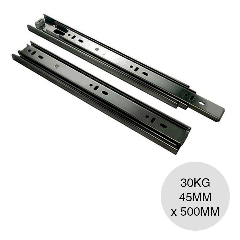 Corredera telescopica 30kg apertura automatica acero zincado negro 45mm x 500mm