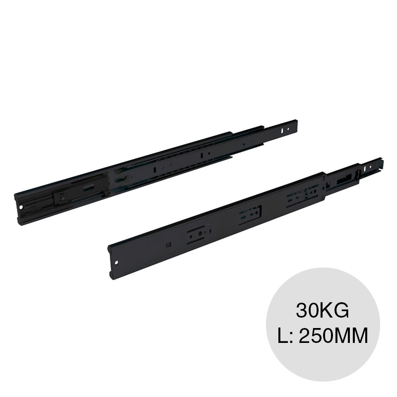 Corredera telescopica 30kg acero zincado negro 45mm x 250mm