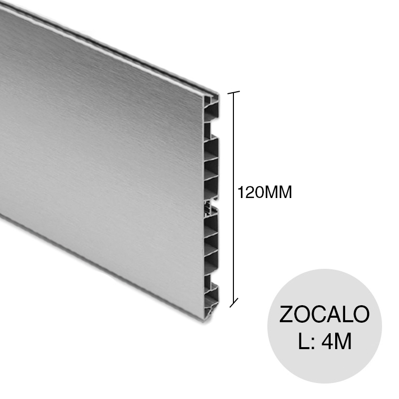 Zocalo PVC c/lamina aluminio anodizado natural 120mm x 4m