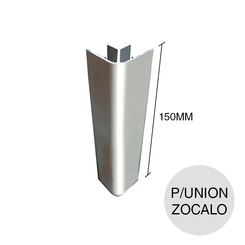 Perfil esquinero p/union zocalo 90° PVC c/lamina aluminio anodizado natural 150mm