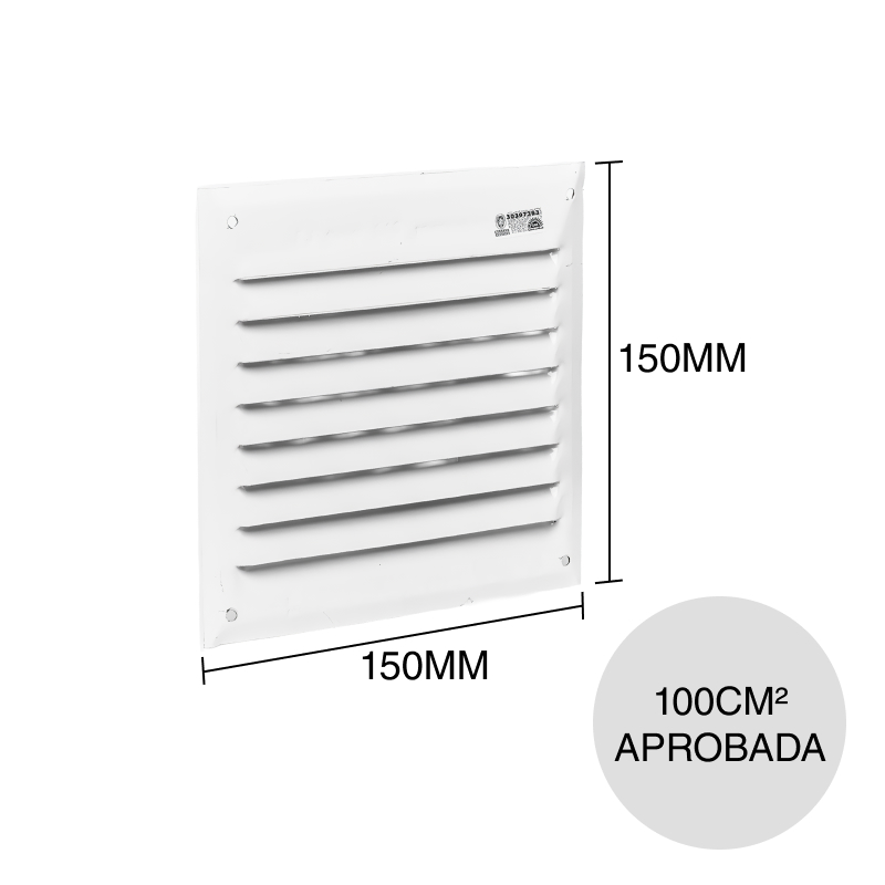Rejilla ventilacion 100cm² aprobada chapa galvanizada blanca 150mm x 150mm