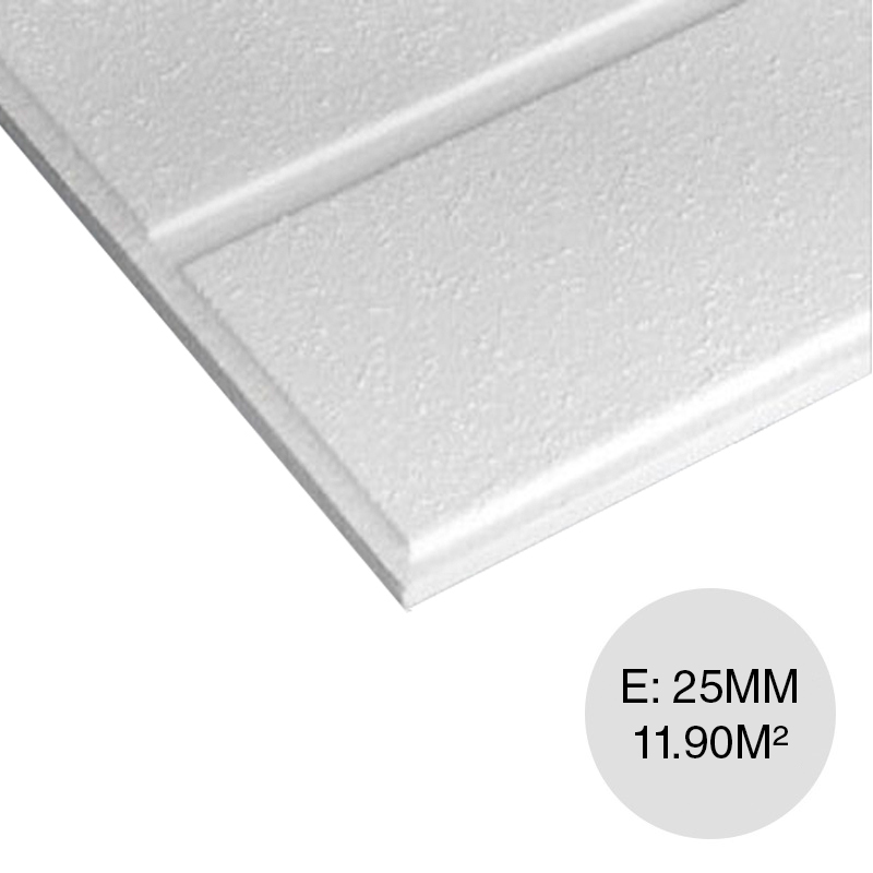 Placa cielorraso desmontable Ranuras Estandar borde visto blanca salpicada/ondulada 25mm x 610mm x 610mm 32u x caja 11.90m²