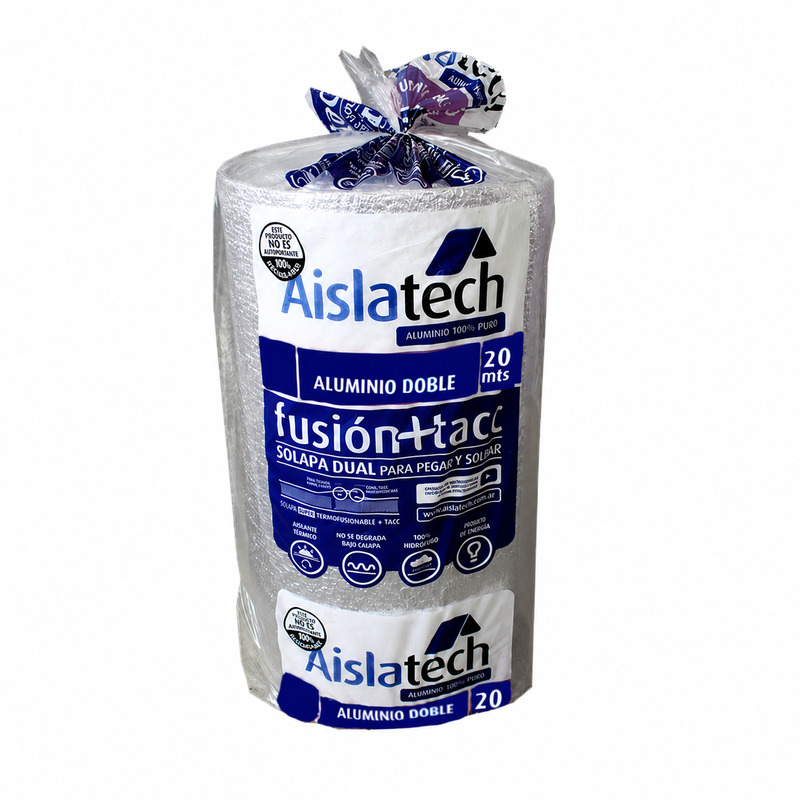 Aislante termico hidrofugo Aislatech Fusion + TACC aluminio doble 10mm x 1m x 20m rollo x 20m²