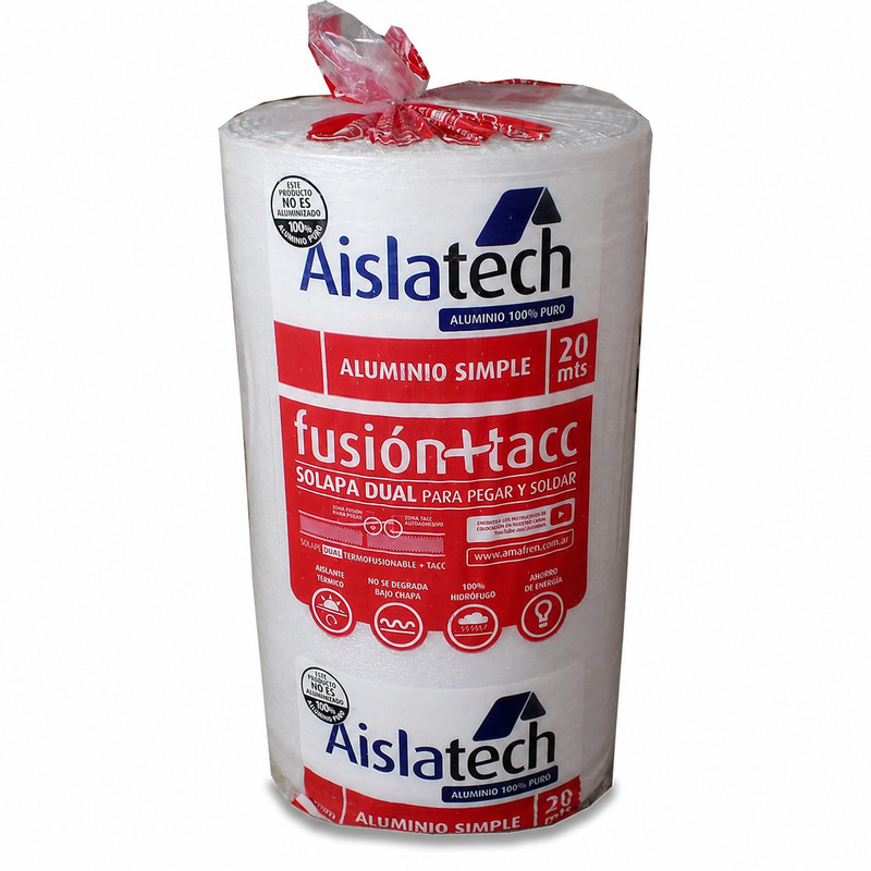 Aislante termico hidrofugo Aislatech Fusion + TACC aluminio simple 10mm x 1m x 20m rollo x 20m²