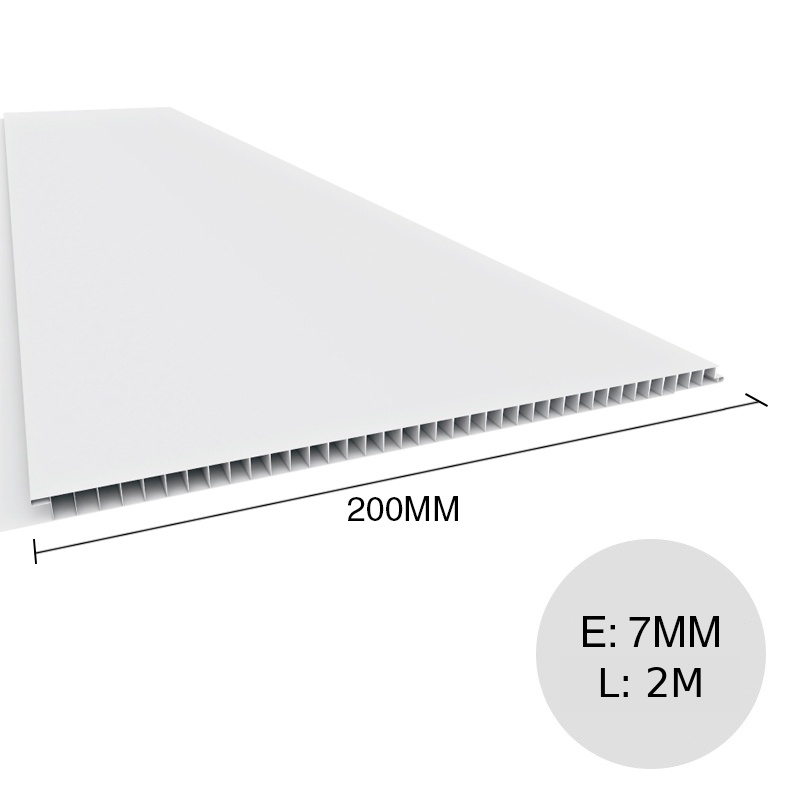 Placa cielorraso PVC interior blanco Junta seca 7mm x 200mm x 2m