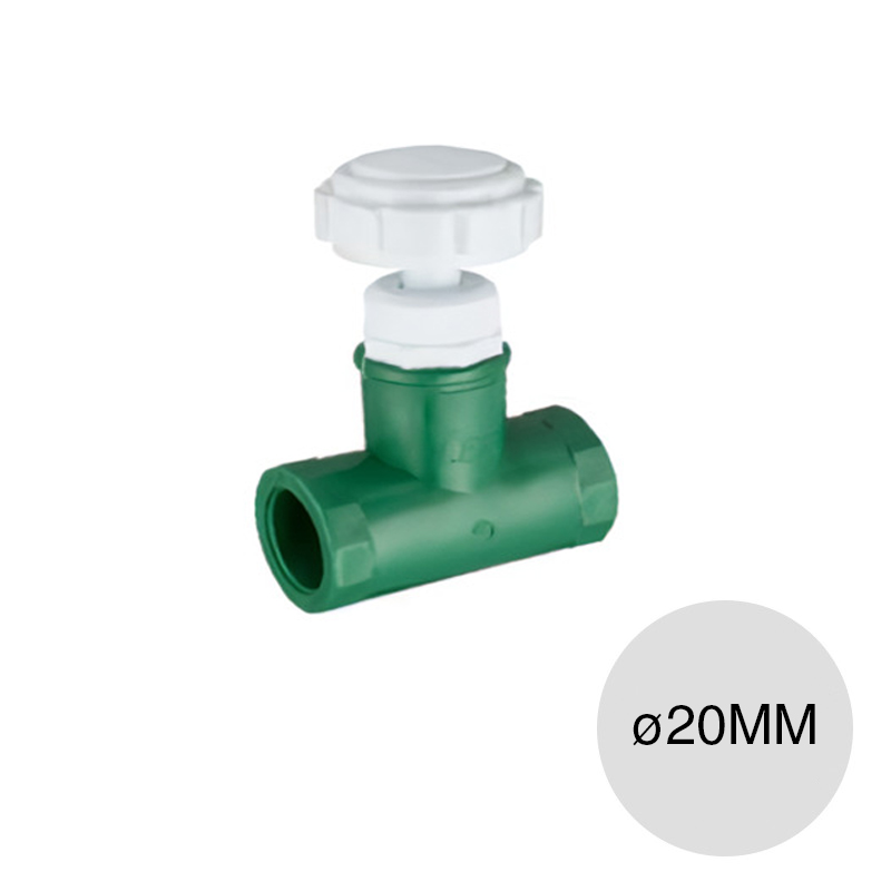 Llave paso cabezal plastico agua fria calente polipropileno random PN25 termofusion ø 20mm