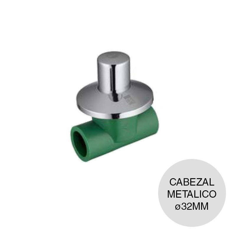 Llave paso cabezal metalico agua fria caliente polipropileno random PN25 termofusion ø 32mm