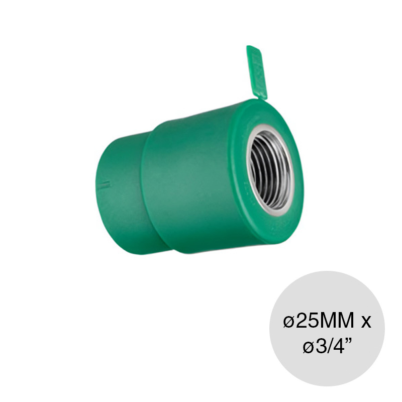 Cupla inserto hembra alma acero agua fria caliente polipropileno random PN25 termofusion ø 25mm x ø 3/4"