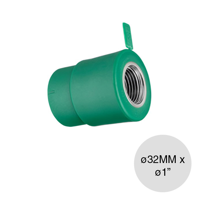 Cupla inserto hembra alma acero agua fria caliente polipropileno random PN25 termofusion ø 32mm x ø 1"