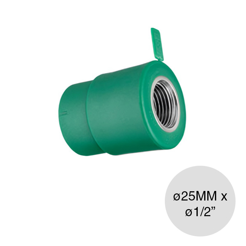 Cupla inserto hembra alma acero agua fria caliente polipropileno random PN25 termofusion ø 25mm x ø 1/2"