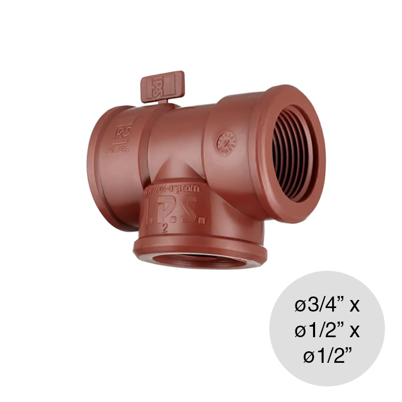 Tee 90° reduccion hembra-hembra-hembra agua fria caliente polipropileno rosca ø 3/4" x ø 1/2" x ø 1/2"
