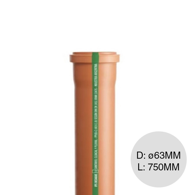 Tubo macho-hembra desagüe cloacal pluvial polipropileno ø 63mm x 750mm