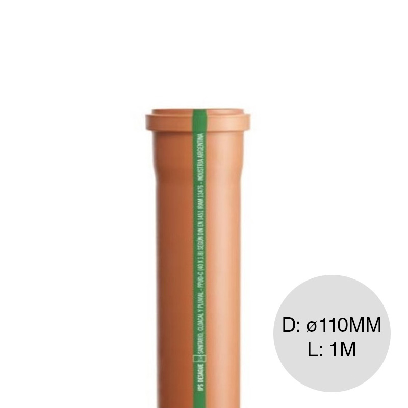 Tubo macho-hembra desagüe cloacal pluvial polipropileno ø 110mm x 1m