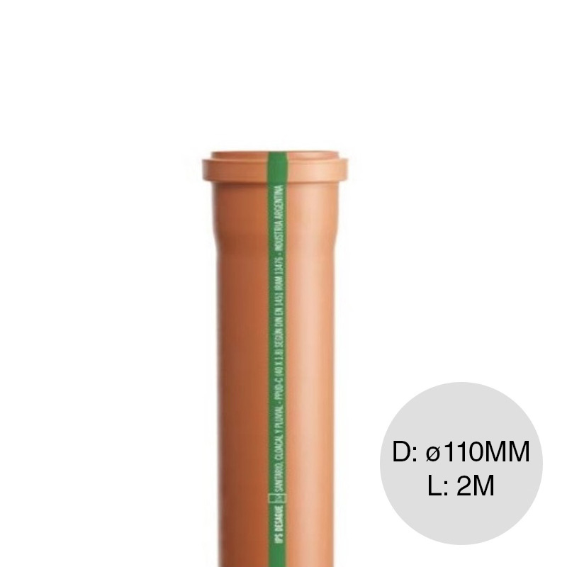 Tubo macho-hembra desagüe cloacal pluvial polipropileno ø 110mm x 2m