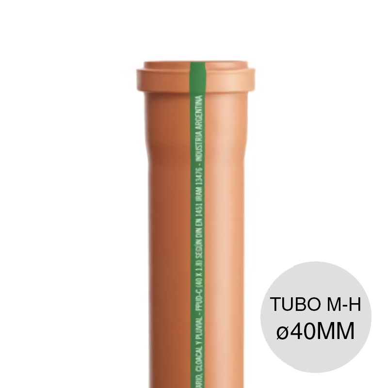 Tubo macho-hembra desagüe cloacal pluvial polipropileno union O-ring ø 40mm x 4m