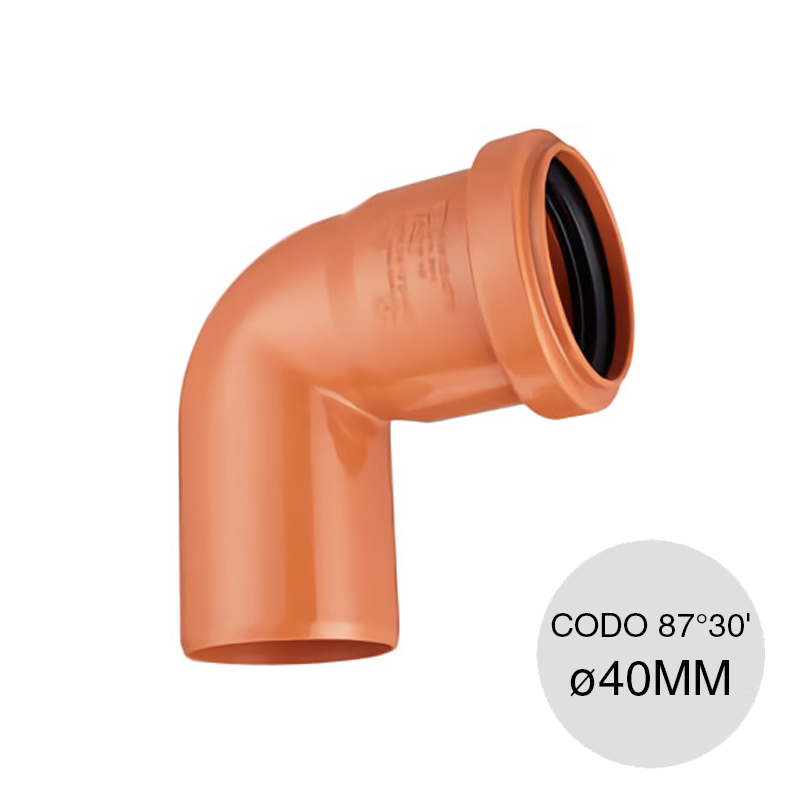Codo 87°30' macho-hembra desagüe cloacal pluvial polipropileno union O-ring ø 40mm
