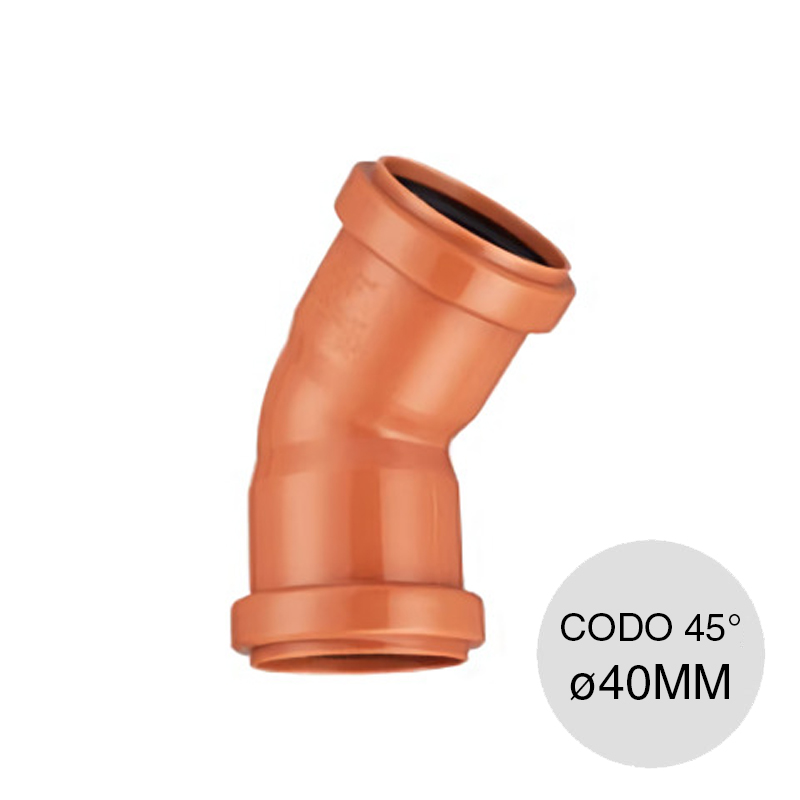 Codo 45° hembra-hembra desagüe cloacal pluvial polipropileno union O-ring ø 40mm