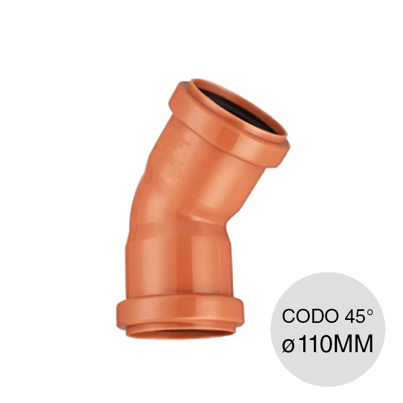 Codo 45° hembra-hembra desagüe cloacal pluvial polipropileno union O-ring ø 110mm