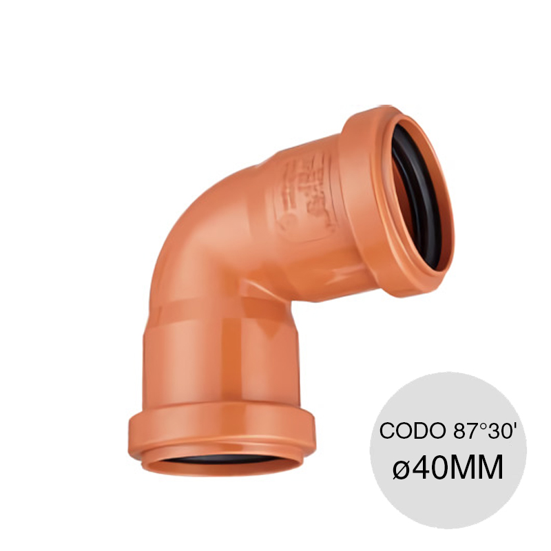 Codo 87°30' hembra-hembra desagüe cloacal pluvial polipropileno union O-ring ø 40mm