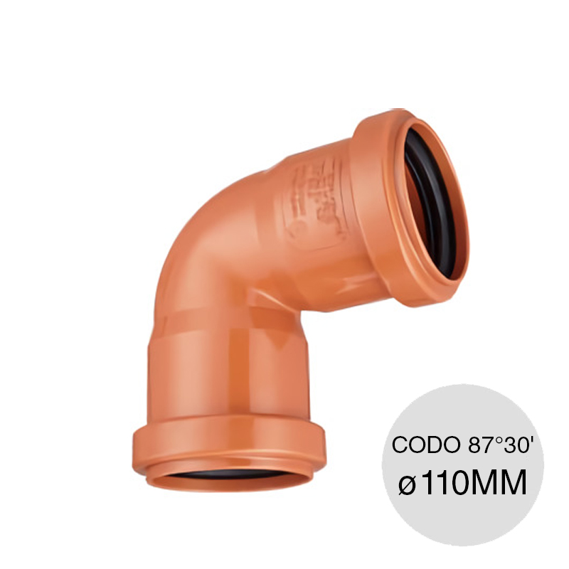Codo 87°30' hembra-hembra desagüe cloacal pluvial polipropileno union O-ring ø 110mm
