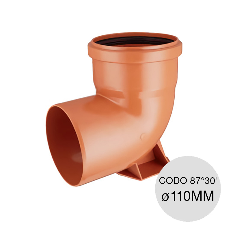 Codo 87°30' hembra-hembra c/base desagüe cloacal pluvial polipropileno union O-ring ø 110mm