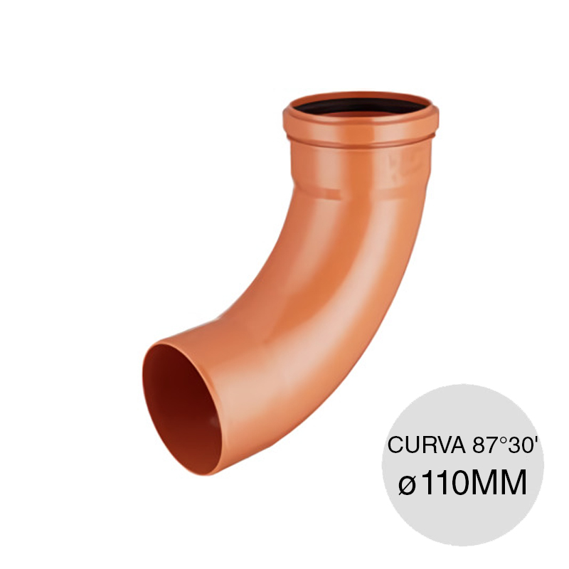Curva 87°30' macho-hembra desagüe cloacal pluvial polipropileno union O-ring ø 110mm