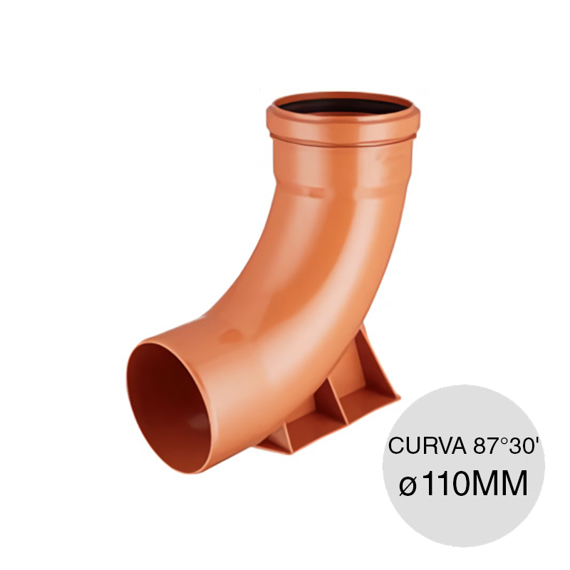Curva 87°30' macho-hembra con base desagüe cloacal pluvial polipropileno union O-ring ø 110mm