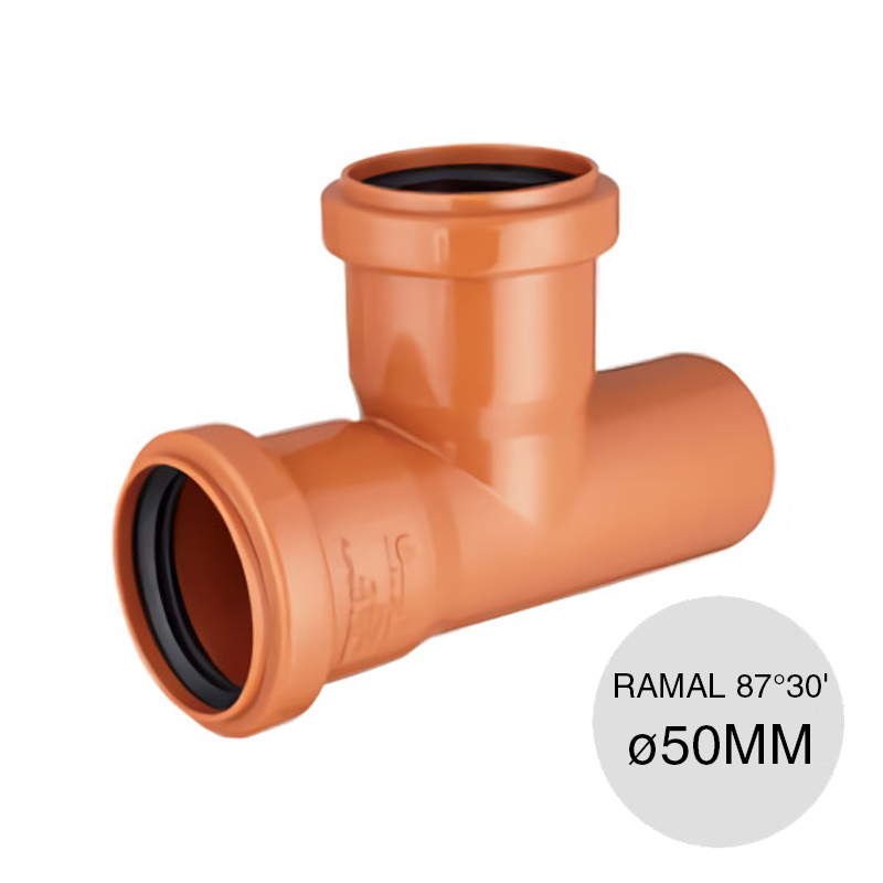 Ramal simple 87°30' desagüe polipropileno macho-hembra union O-ring ø 50mm x ø 50mm