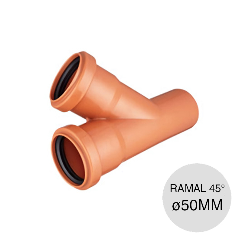 Ramal simple 45° desagüe polipropileno macho-hembra union O-ring ø 50mm x ø 50mm