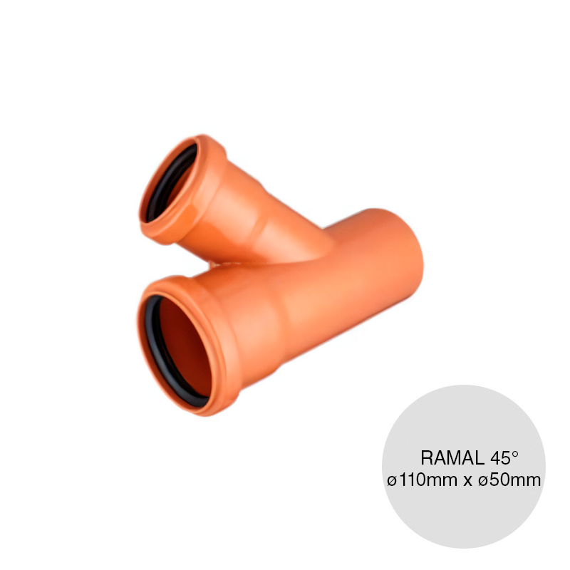Ramal simple 45° desagüe polipropileno macho-hembra reduccion ø 110mm x ø 50mm