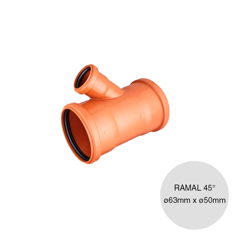 Ramal simple 45° desagüe polipropileno hembra-hembra reduccion ø 63mm x ø 50mm
