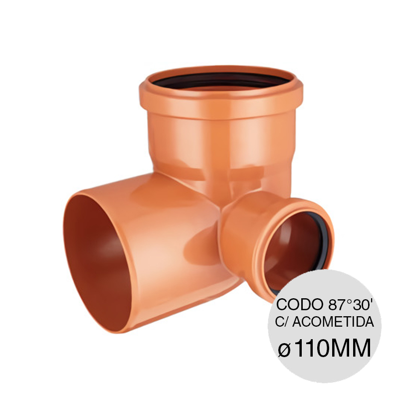 Codo 87°30' acometida izquierda desagüe cloacal pluvial polipropileno union O-ring ø 110mm x ø 63mm