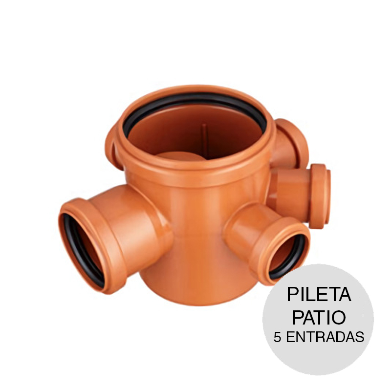 Pileta patio desagüe polipropileno union O-ring ø 110mm con sifon 1 salida macho x ø 63mm / 5 entradas hembra x ø 40mm