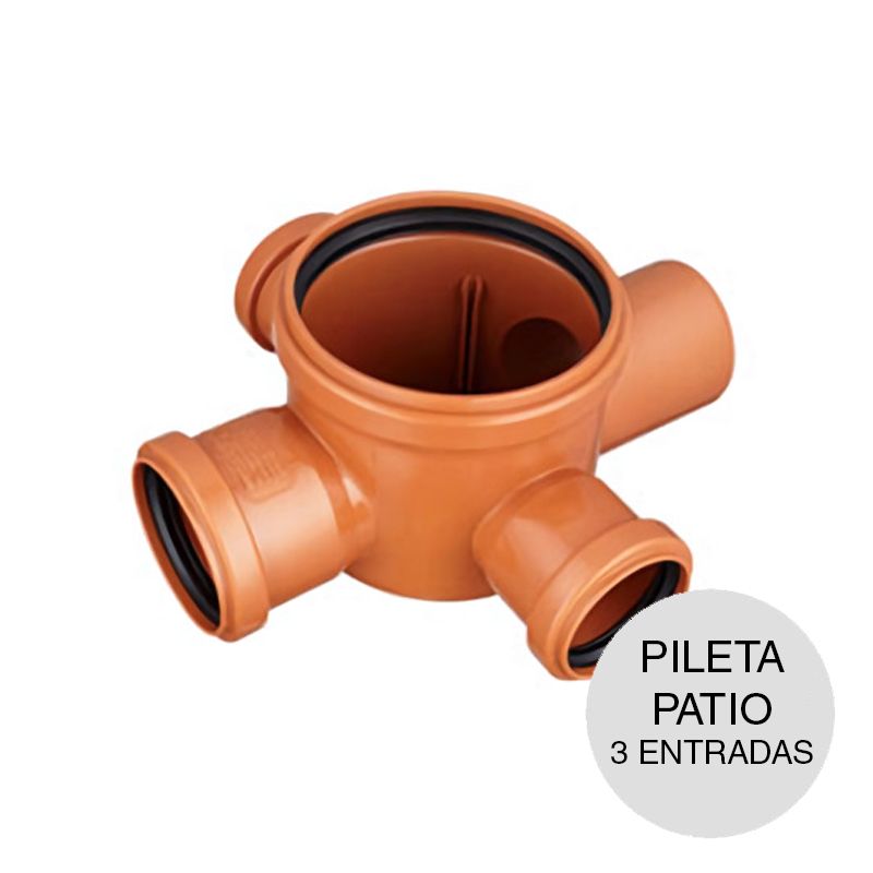 Pileta patio desagüe polipropileno union O-ring ø 110mm con sifon 1 salida macho x ø 63mm / 3 salida macho-hembra x ø 40mm