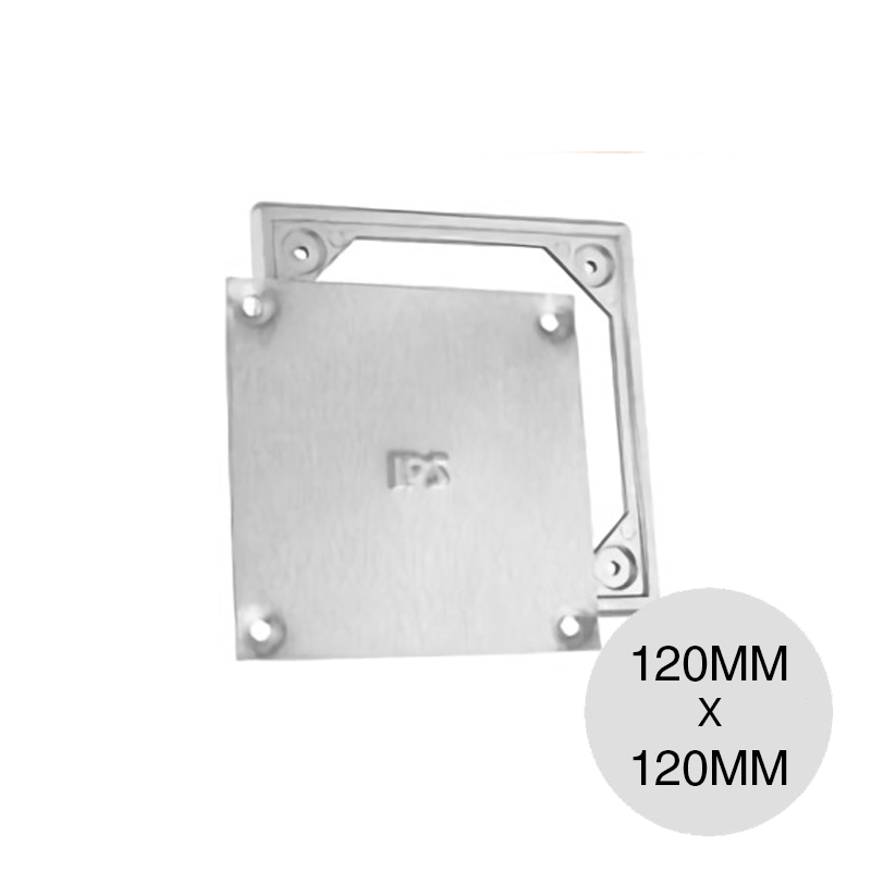 Tapa ciega acero inoxidable con marco desagüe piso 120mm x 120mm