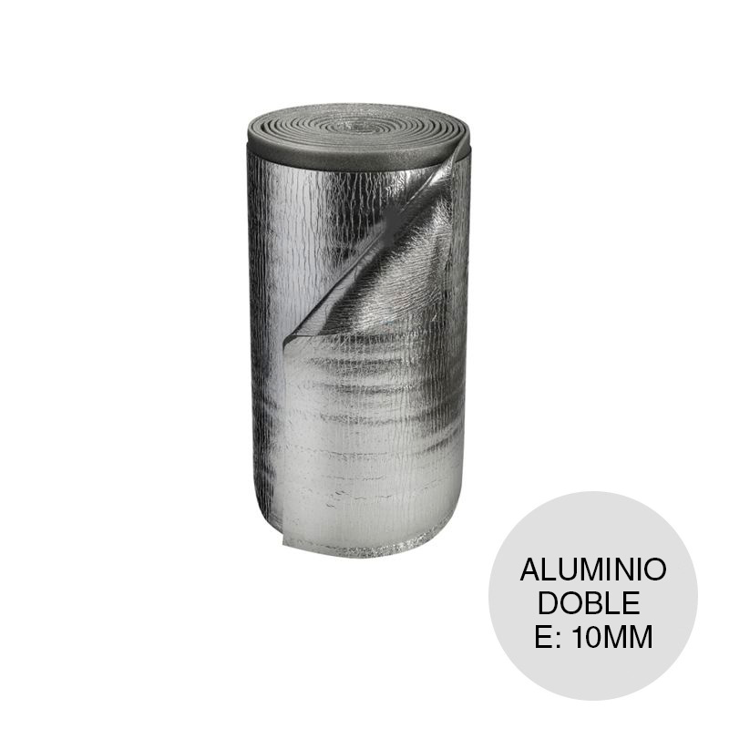 Aislante termico hidrofugo espuma polietileno TBA film aluminio doble 10mm x 1.05m x 20m rollo x 21m²