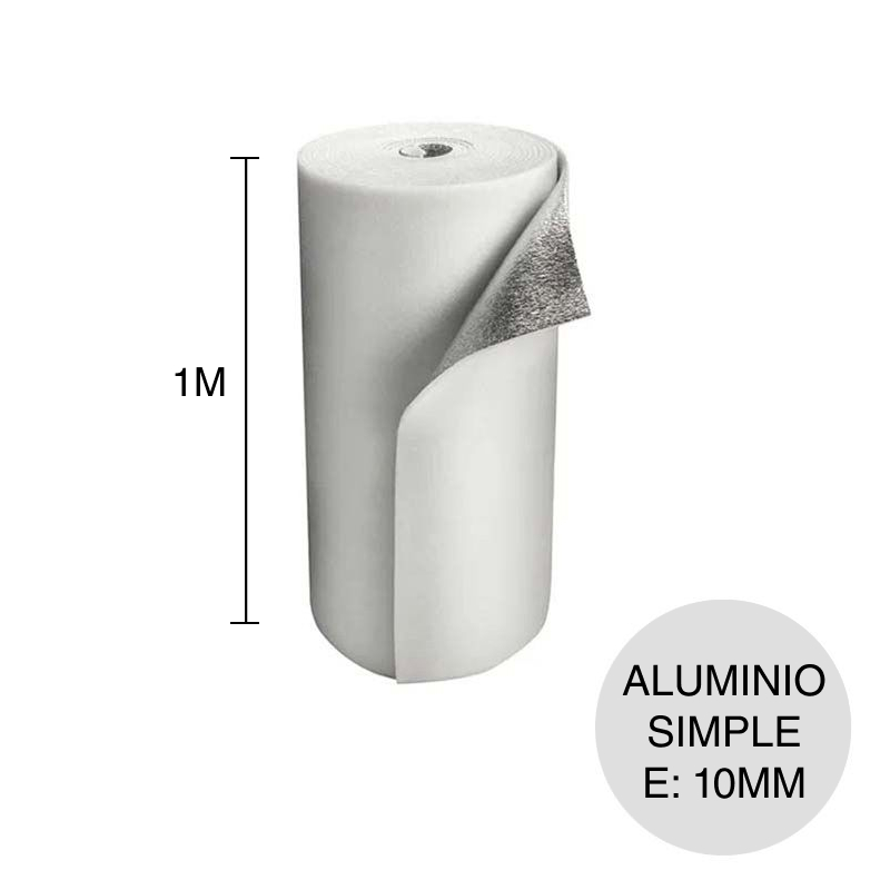 Aislante termico hidrofugo espuma termoplastica Rufi c/poliester aluminizado una cara 10mm x 1m x 20m rollo x 20m²