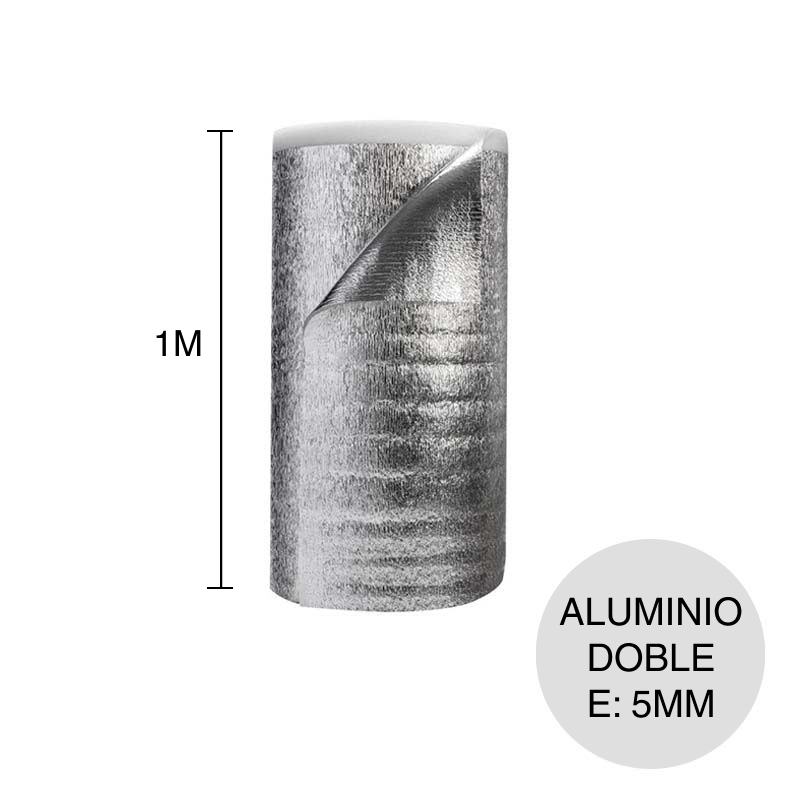 Aislante termico hidrofugo espuma polietileno Rufi film aluminio doble 5mm x 1m x 20m rollo x 20m²
