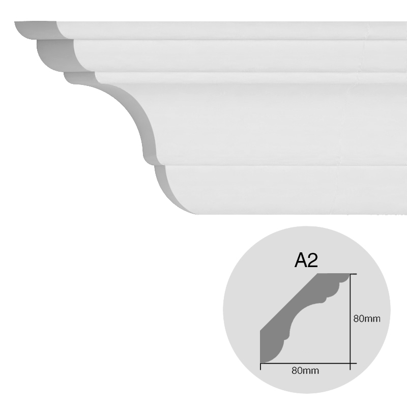 Moldura decorativa techo pared EPS Isomold A2 interior 80mm x 80mm x 2000mm pack x 2u
