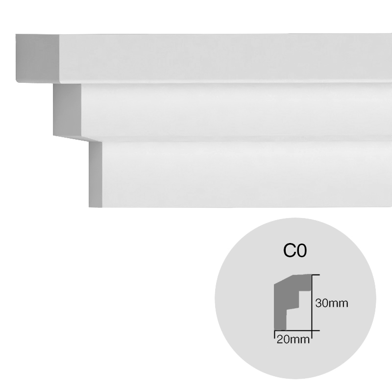 Moldura decorativa techo pared EPS Isomold C0 interior 20mm x 30mm x 2000mm pack x 2u