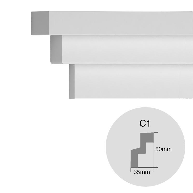 Moldura decorativa techo pared EPS Isomold C1 interior 35mm x 50mm x 2000mm pack x 2u