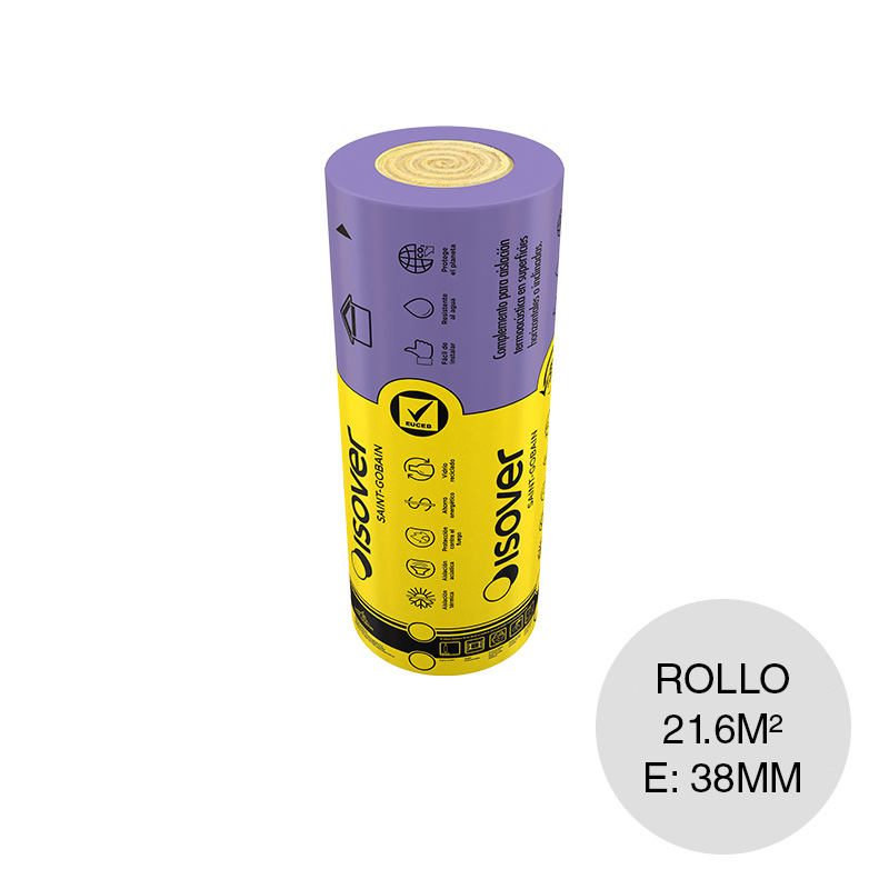 Aislante termico lana de vidrio Fieltro Liviano hidrorepelente 38mm x 1.20m x 18m x rollo 21.6m²