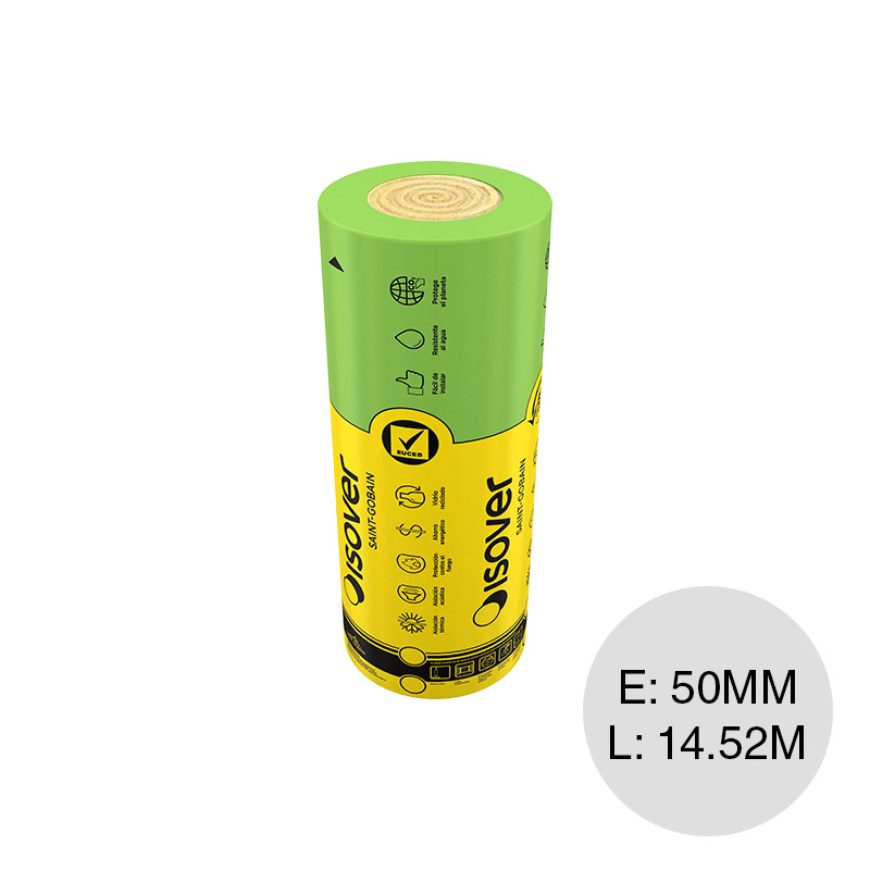 Aislante termico acustico lana de vidrio Bajo Teja hidrorepelente 50mm x 310mm x 14.52m x rollo 18m²