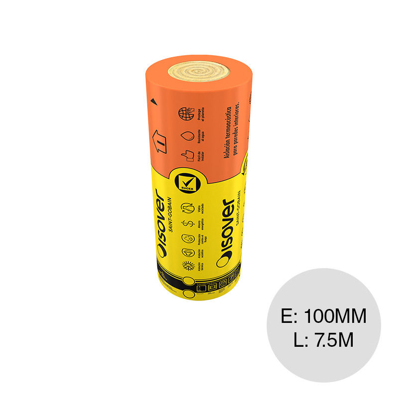 Aislante acustico lana de vidrio Acustiver R c/velo reforzado 100mm x 400mm x 7.50m rollo 3u x 9m²