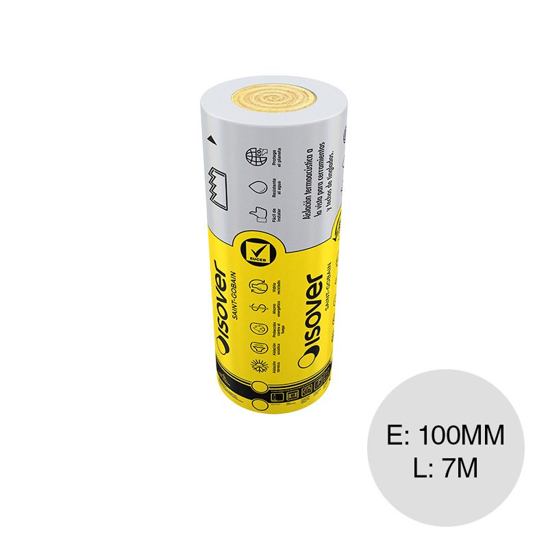 Aislante termico lana de vidrio Fieltro Tensado Aluminio hidrorepelente 100mm x 1.20m x 7m x rollo 8.4m²